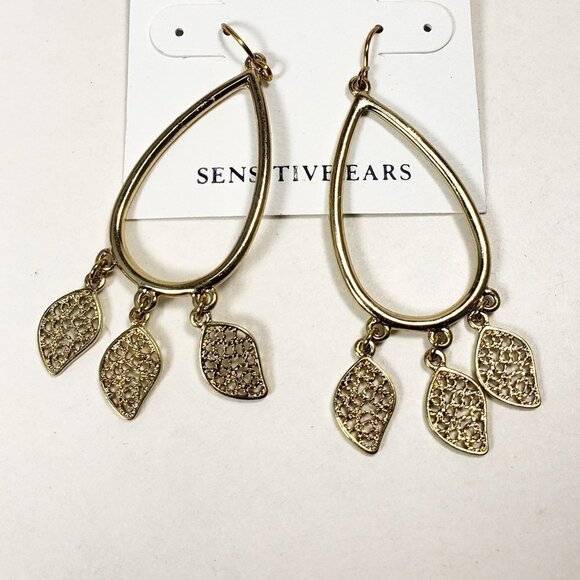 Croft & Barrow Gold tone Hoop Filigree Design Charms Drop Dangle Earrings, Women - Picture 3 of 6